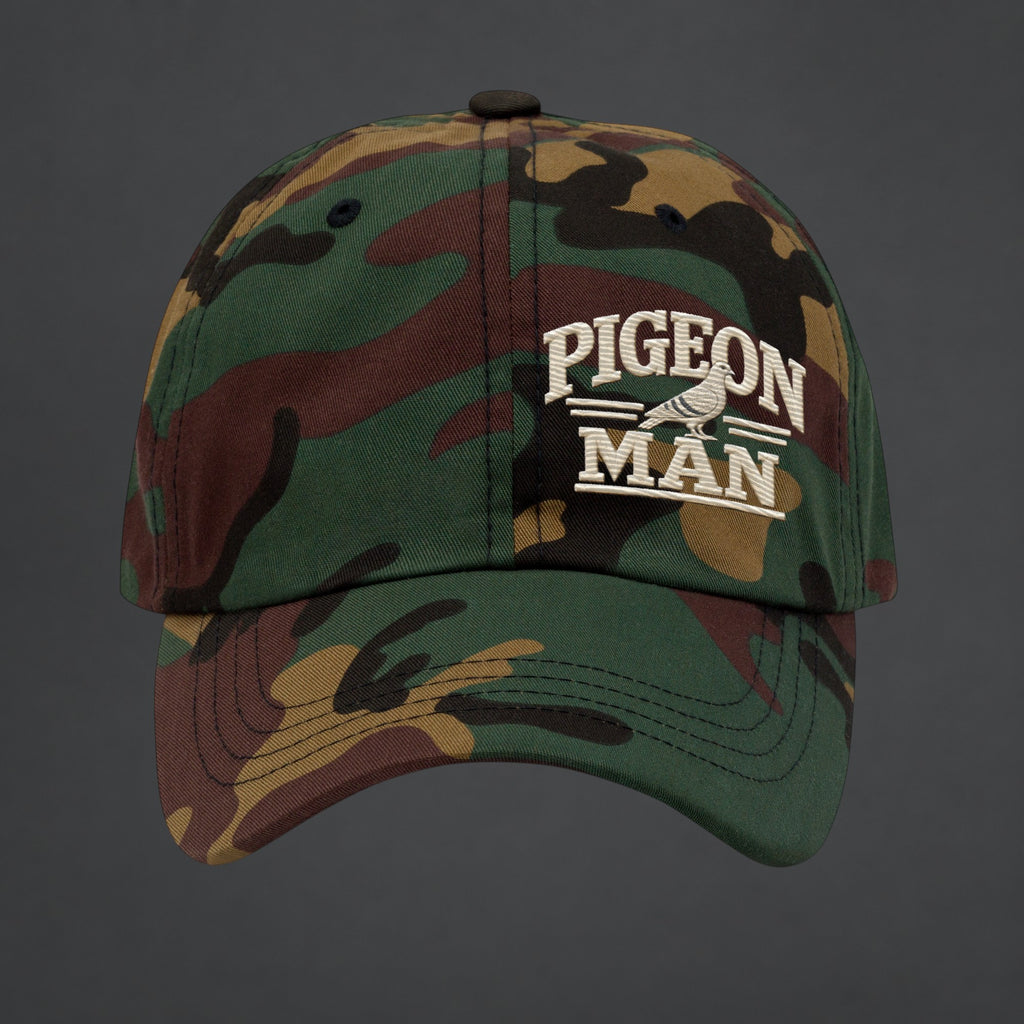 Pigeon Man Embroidered Dad Cap — Bird Folk