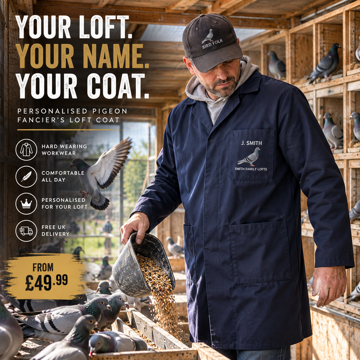 Personalised Racing Pigeon Loft Coat – Portwest 2852 | Choose Your Pigeon