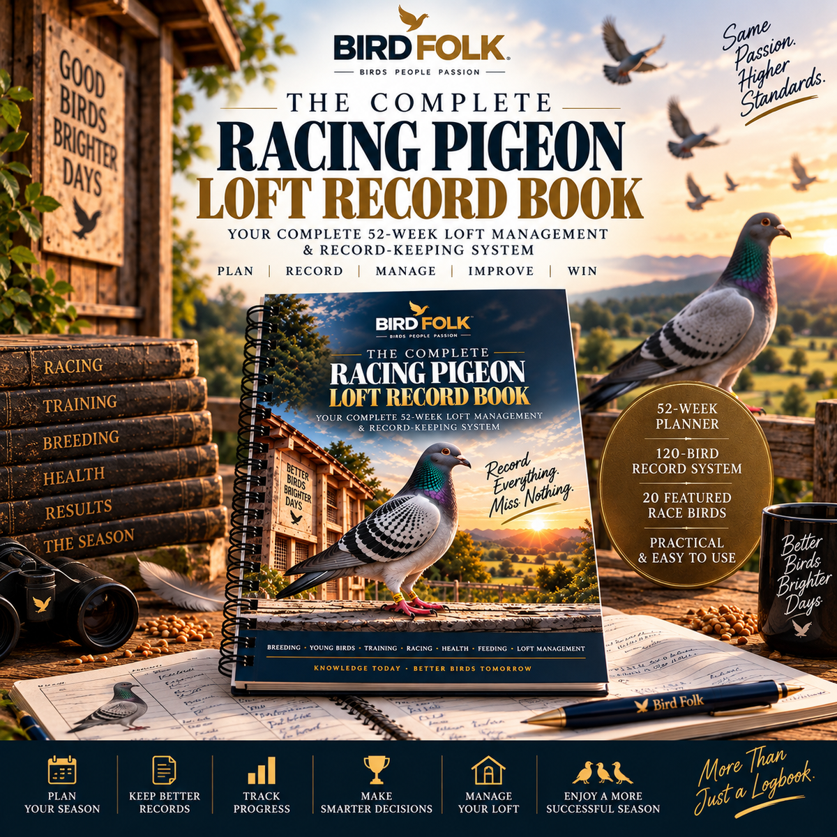 The Complete Racing Pigeon Loft Record Book – 52 Weeks, Up to 120 Birds, Complete Season Planner