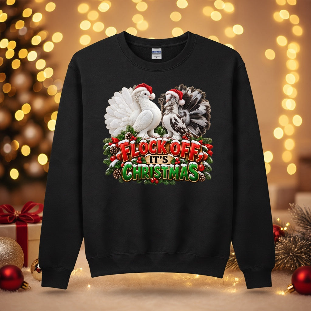Flock Off It's Christmas – Fantail Pigeons Christmas Sweatshirt