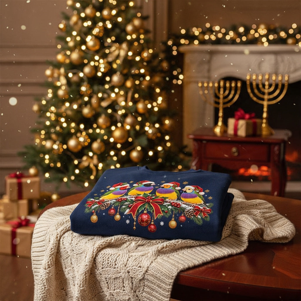 Gouldian Finch Christmas Jumper – Festive Gouldian Finches