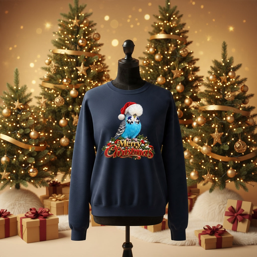 Blue Show Budgie Christmas Jumper – Merry Christmas