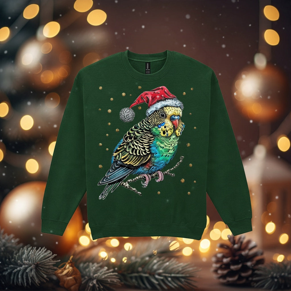 Green Budgie Christmas Jumper – Santa Hat