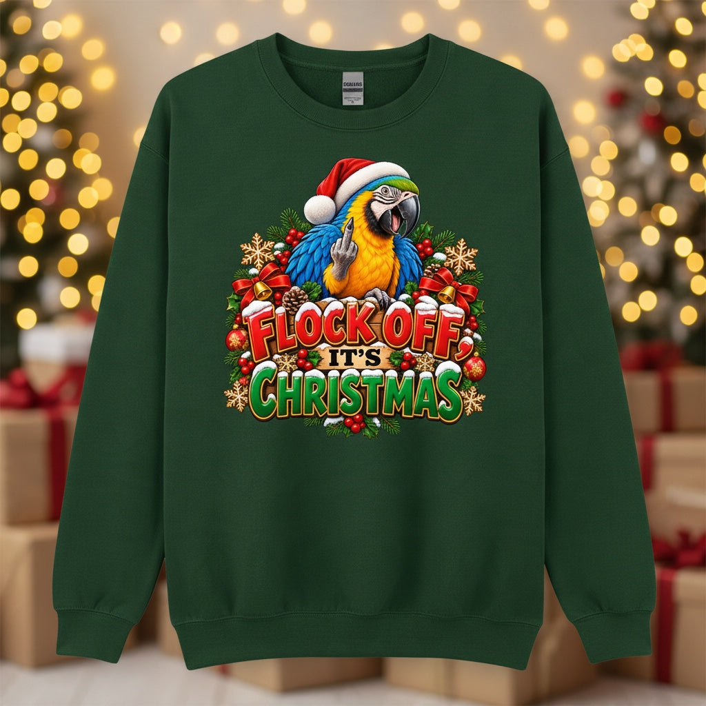 Flock Off It's Christmas – Blue and Gold Macaw Christmas Sweatshirt