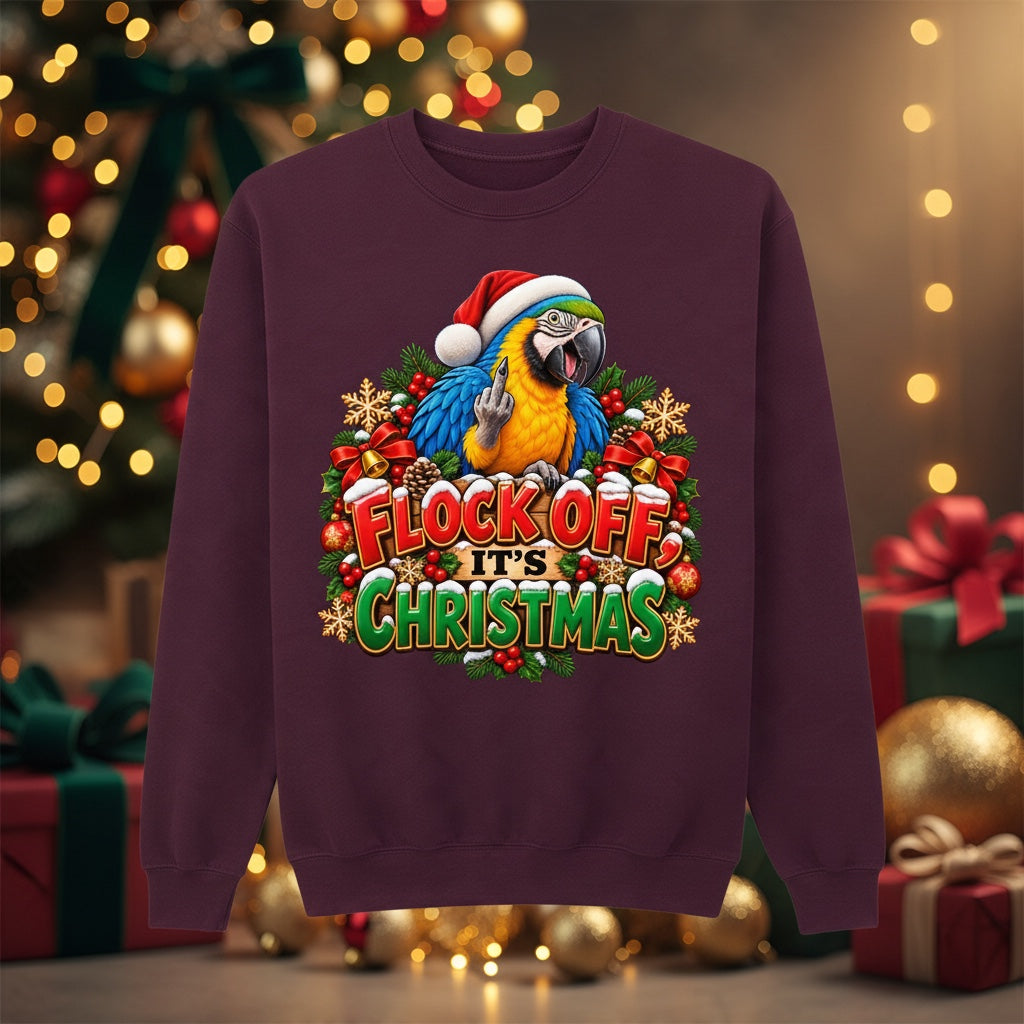 Flock Off It's Christmas – Blue and Gold Macaw Christmas Sweatshirt