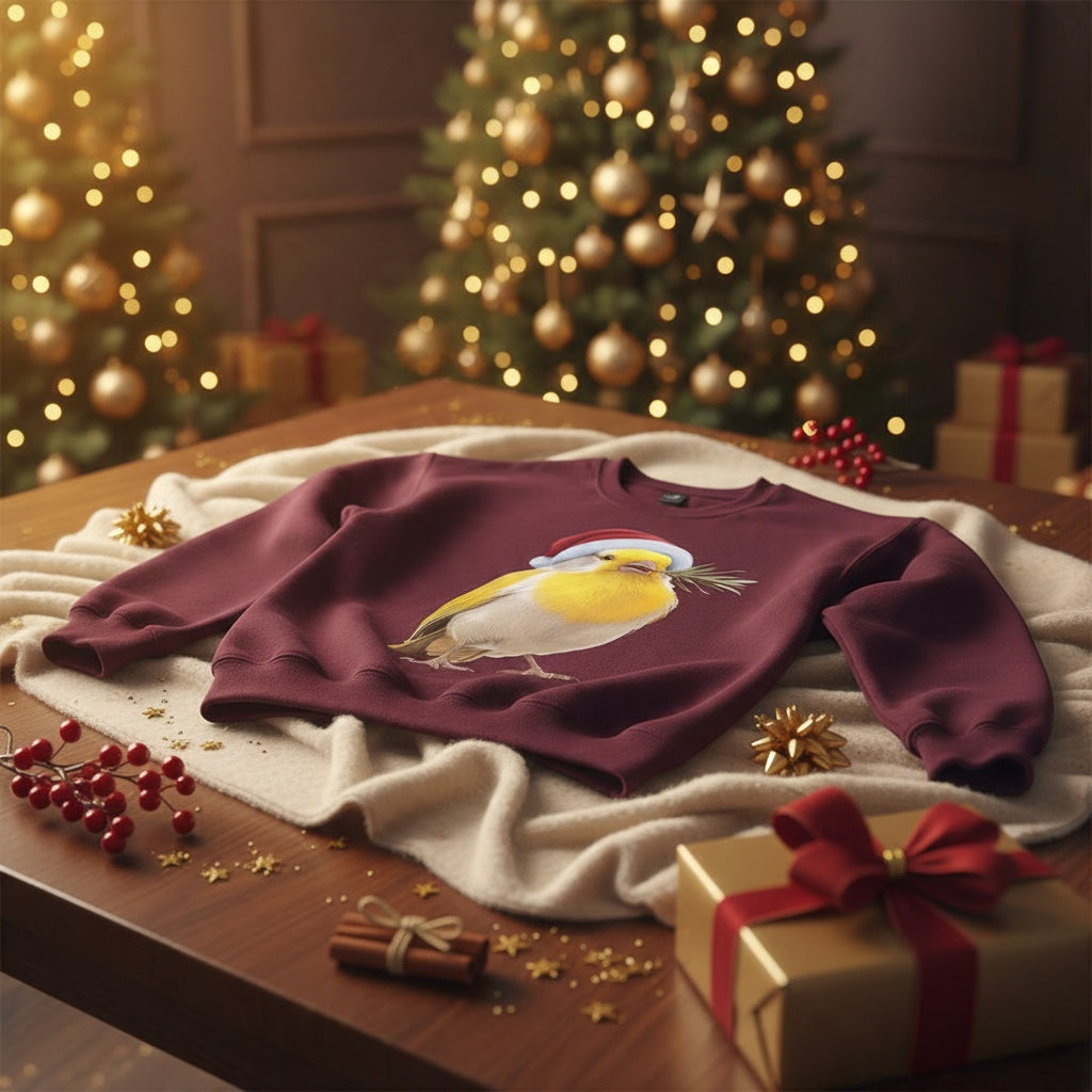Yellow Canary Christmas Jumper – Santa Hat
