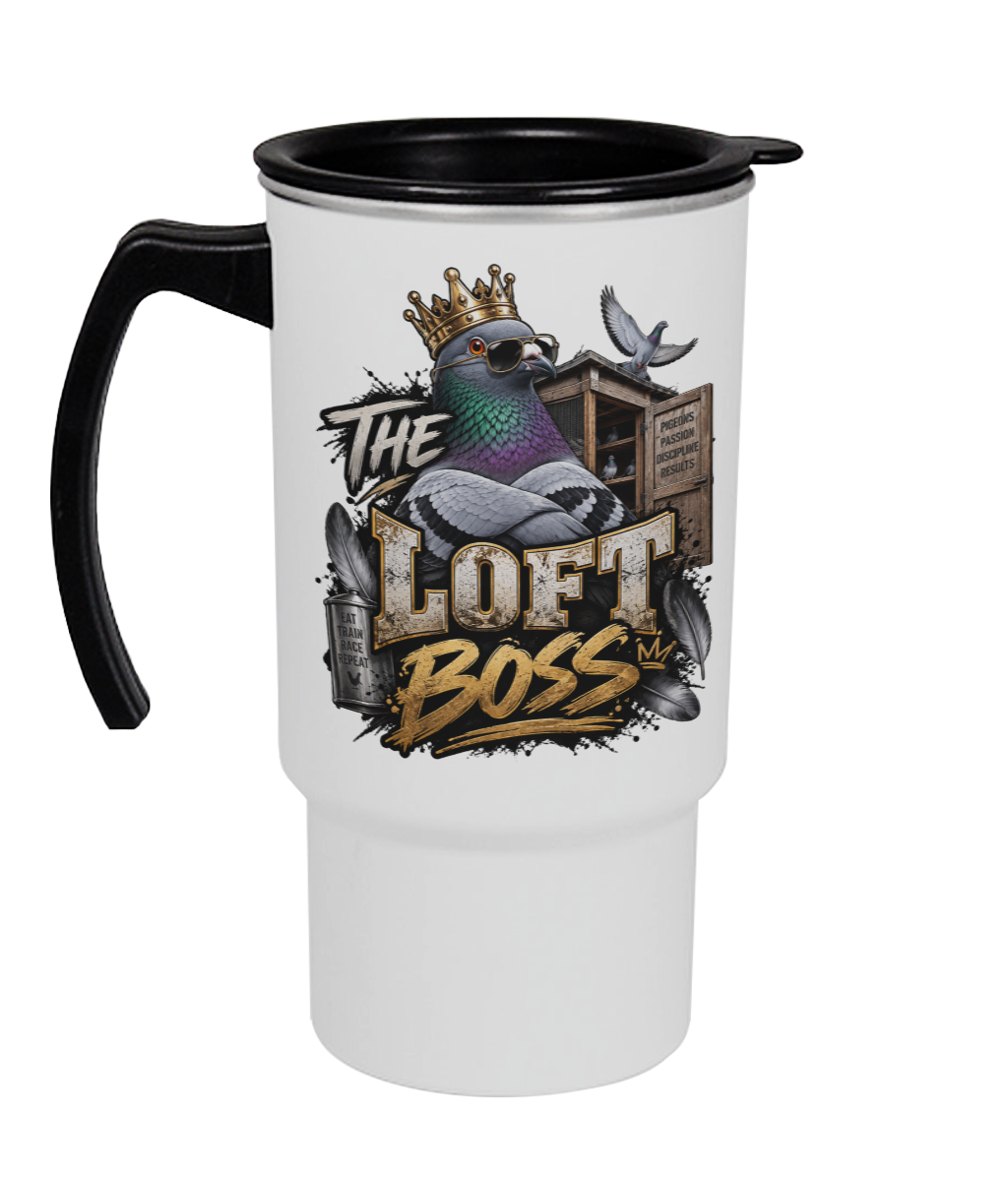 The Loft Boss – Blue Bar 18oz travel mug by Bird Folk