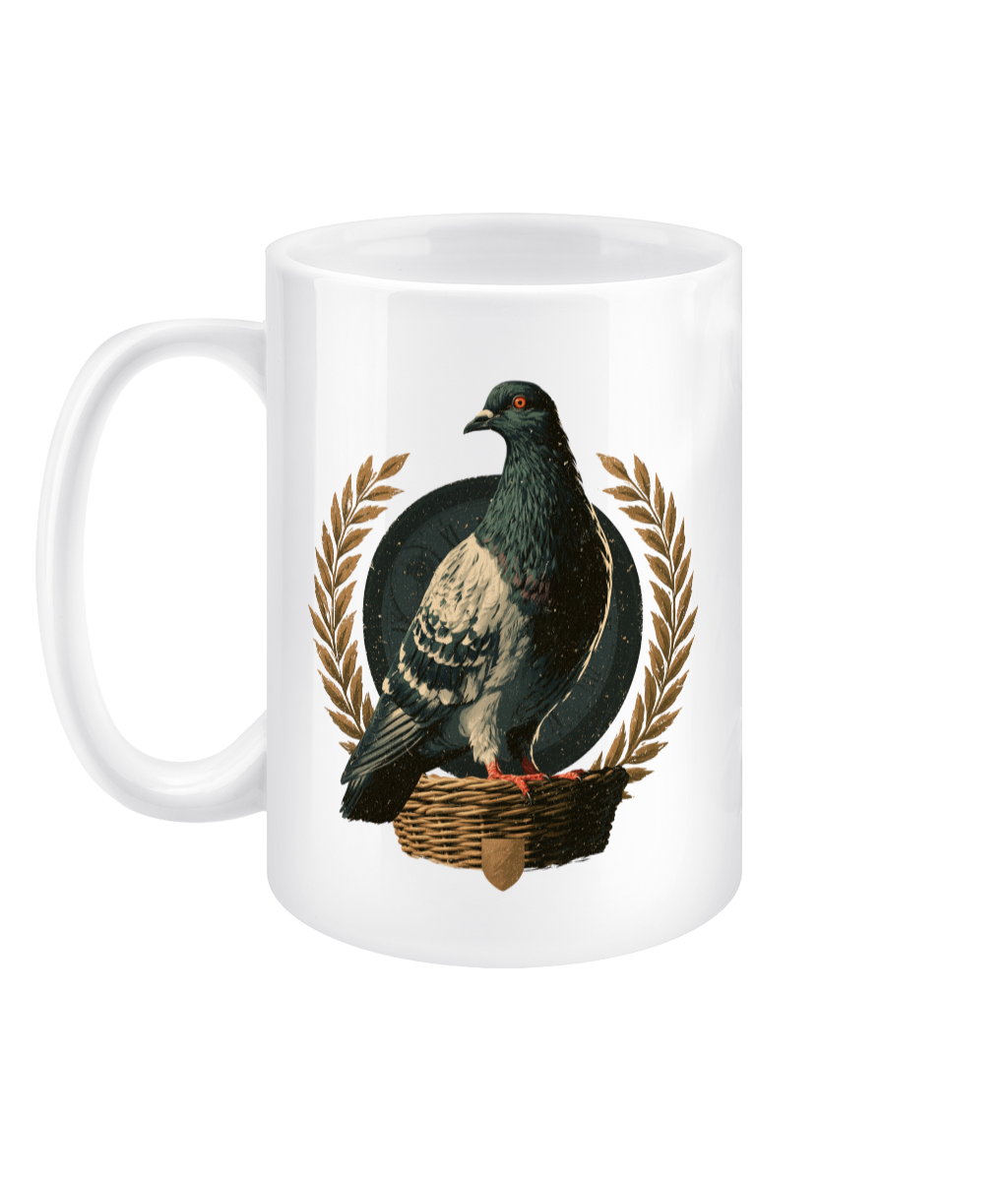 The Racing Pigeon 15oz ceramic mug by Bird Folk