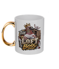 The Loft Boss – Red Bar 11oz gold handle mug by Bird Folk