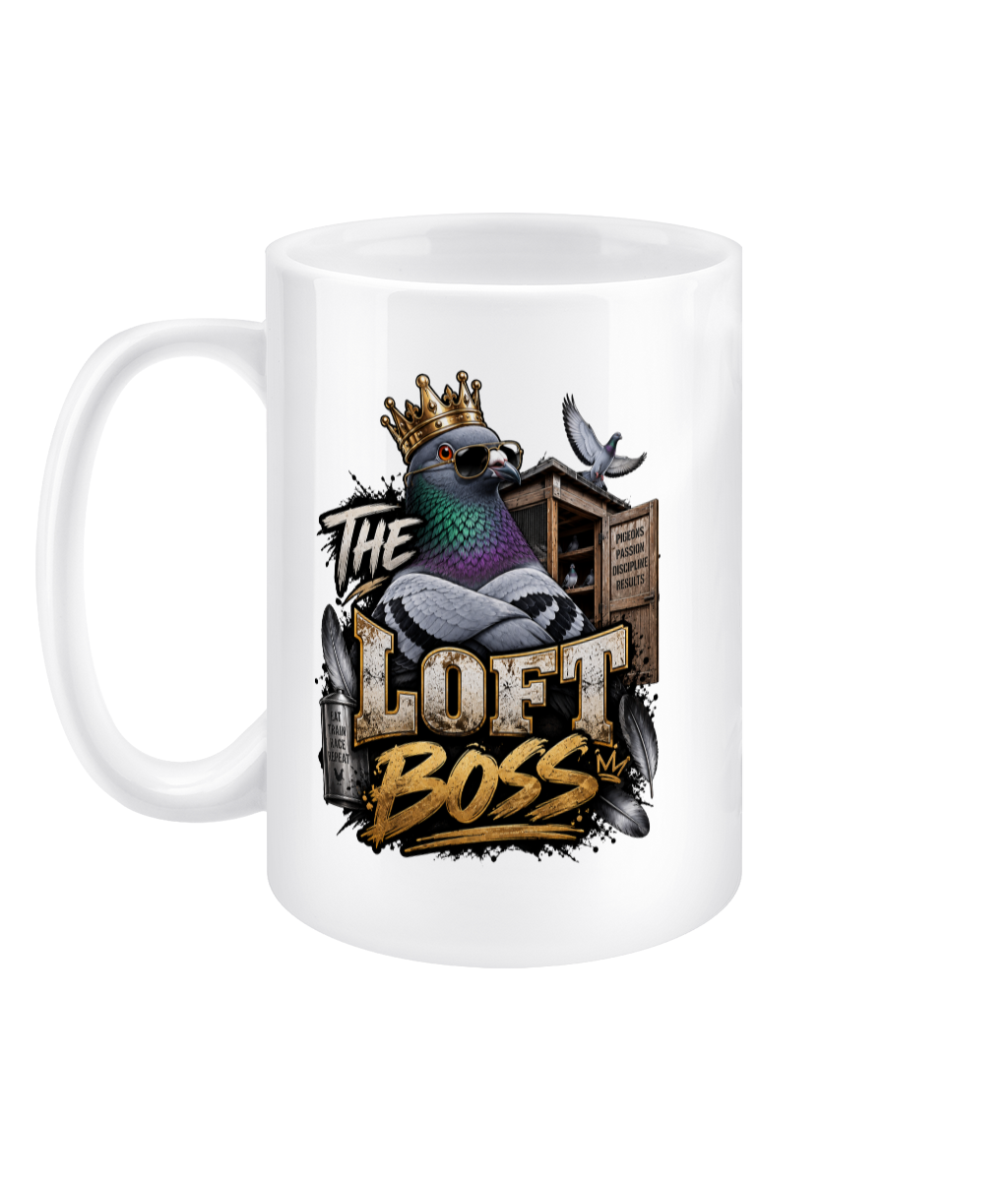 The Loft Boss – Blue Bar 15oz ceramic mug by Bird Folk