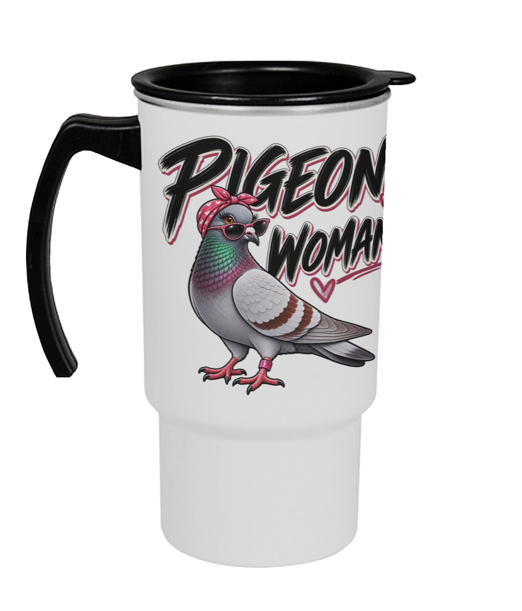 Pigeon Woman 18oz travel mug by Bird Folk
