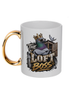The Loft Boss – Blue Bar 11oz gold handle mug by Bird Folk