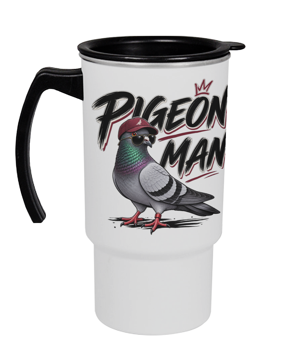 Pigeon Man 18oz travel mug by Bird Folk
