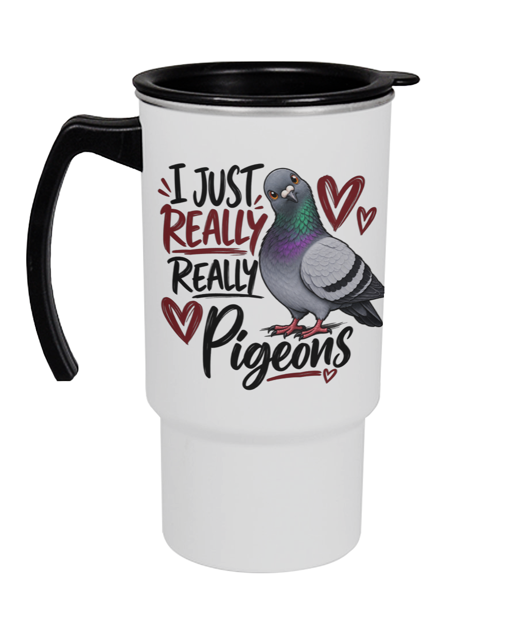 I Just Really, Really Like Pigeons 18oz travel mug by Bird Folk