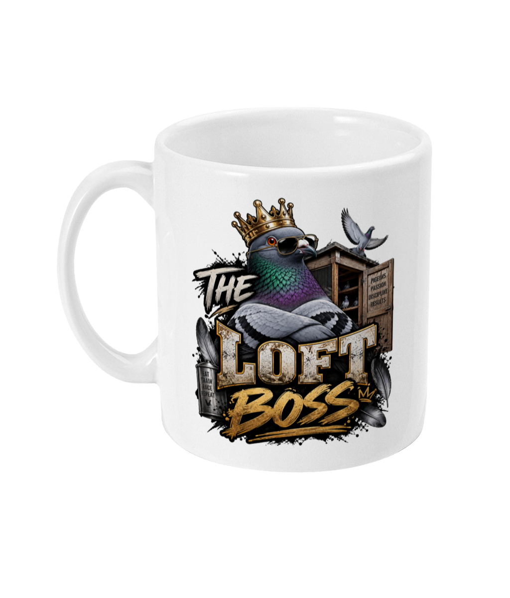 The Loft Boss – Blue Bar 11oz ceramic mug by Bird Folk