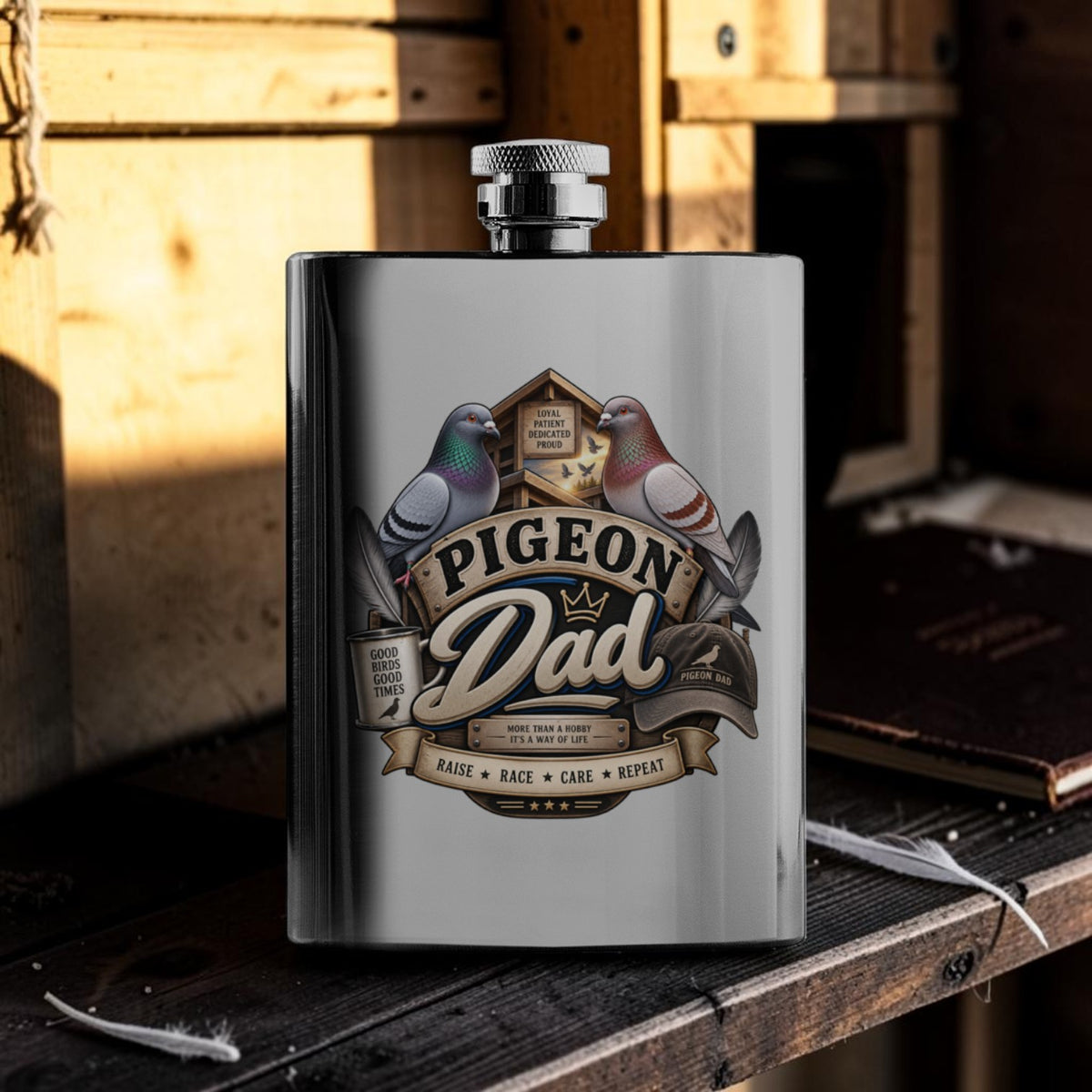 Pigeon Dad – 8oz Racing Pigeon Hip Flask