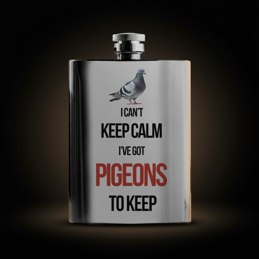 I Can't Keep Calm – I've Got Pigeons to Keep – 8oz Racing Pigeon Hip Flask