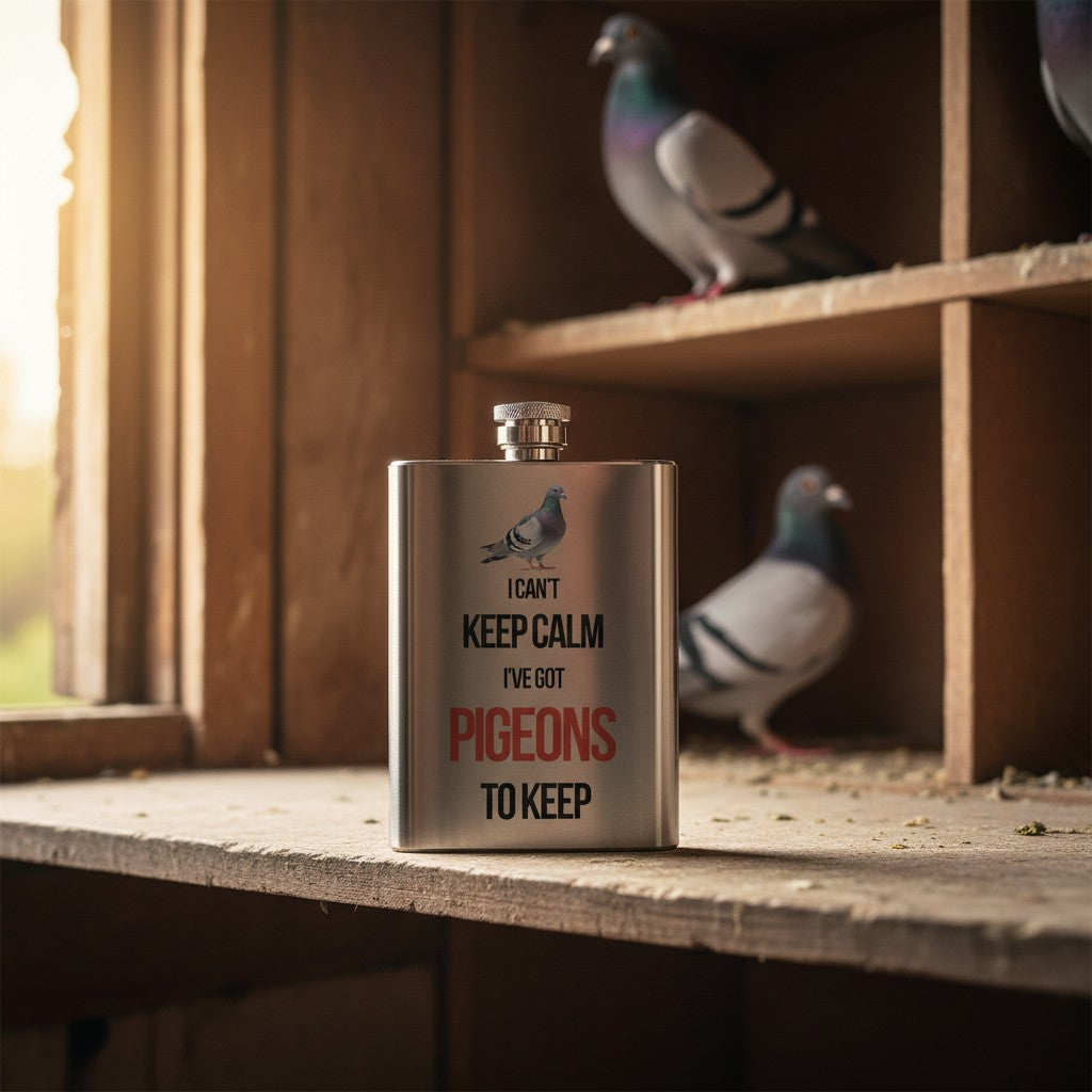 I Can't Keep Calm – I've Got Pigeons to Keep – 8oz Racing Pigeon Hip Flask