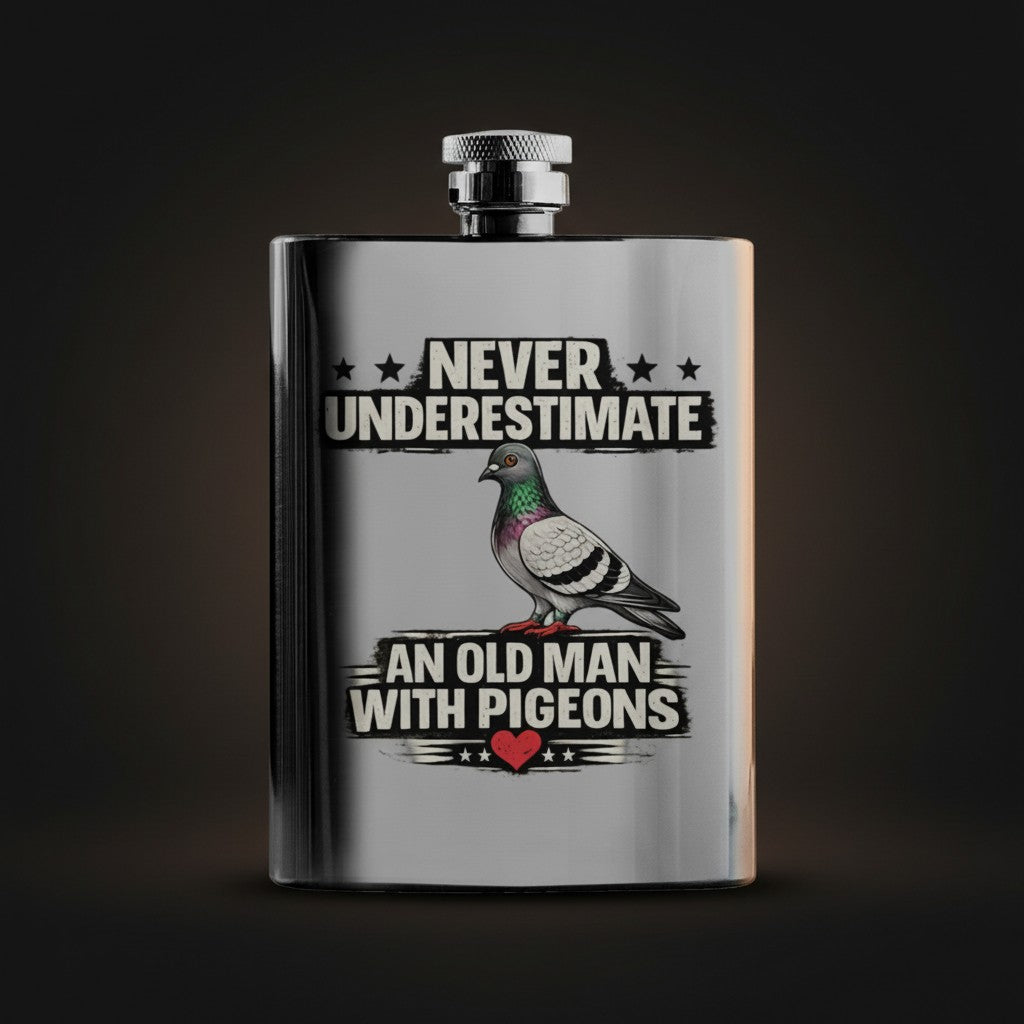 Never Underestimate an Old Man with Pigeons – 8oz Racing Pigeon Hip Flask