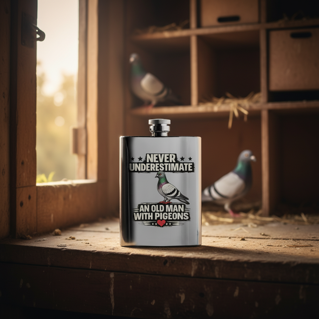 Never Underestimate an Old Man with Pigeons – 8oz Racing Pigeon Hip Flask