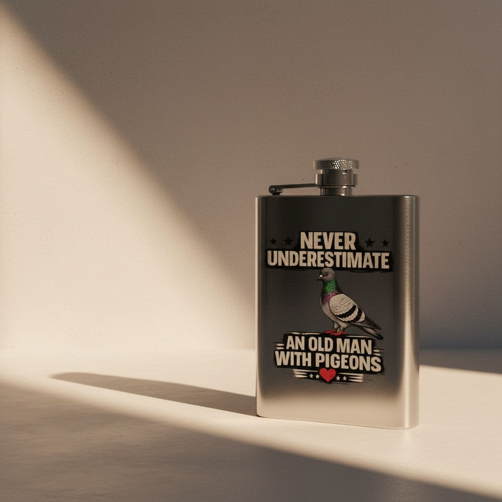 Never Underestimate an Old Man with Pigeons – 8oz Racing Pigeon Hip Flask