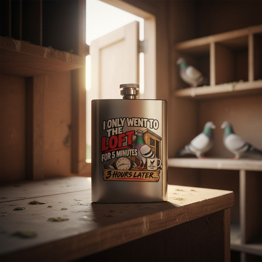 I Only Went to the Loft for 5 Minutes – 3 Hours Later… – 8oz Racing Pigeon Hip Flask