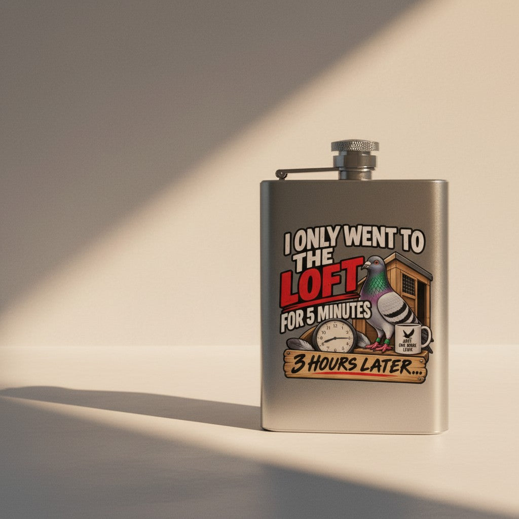 I Only Went to the Loft for 5 Minutes – 3 Hours Later… – 8oz Racing Pigeon Hip Flask