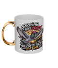 Driving My Wife Crazy – One Pigeon Race at a Time 11oz gold handle mug by Bird Folk