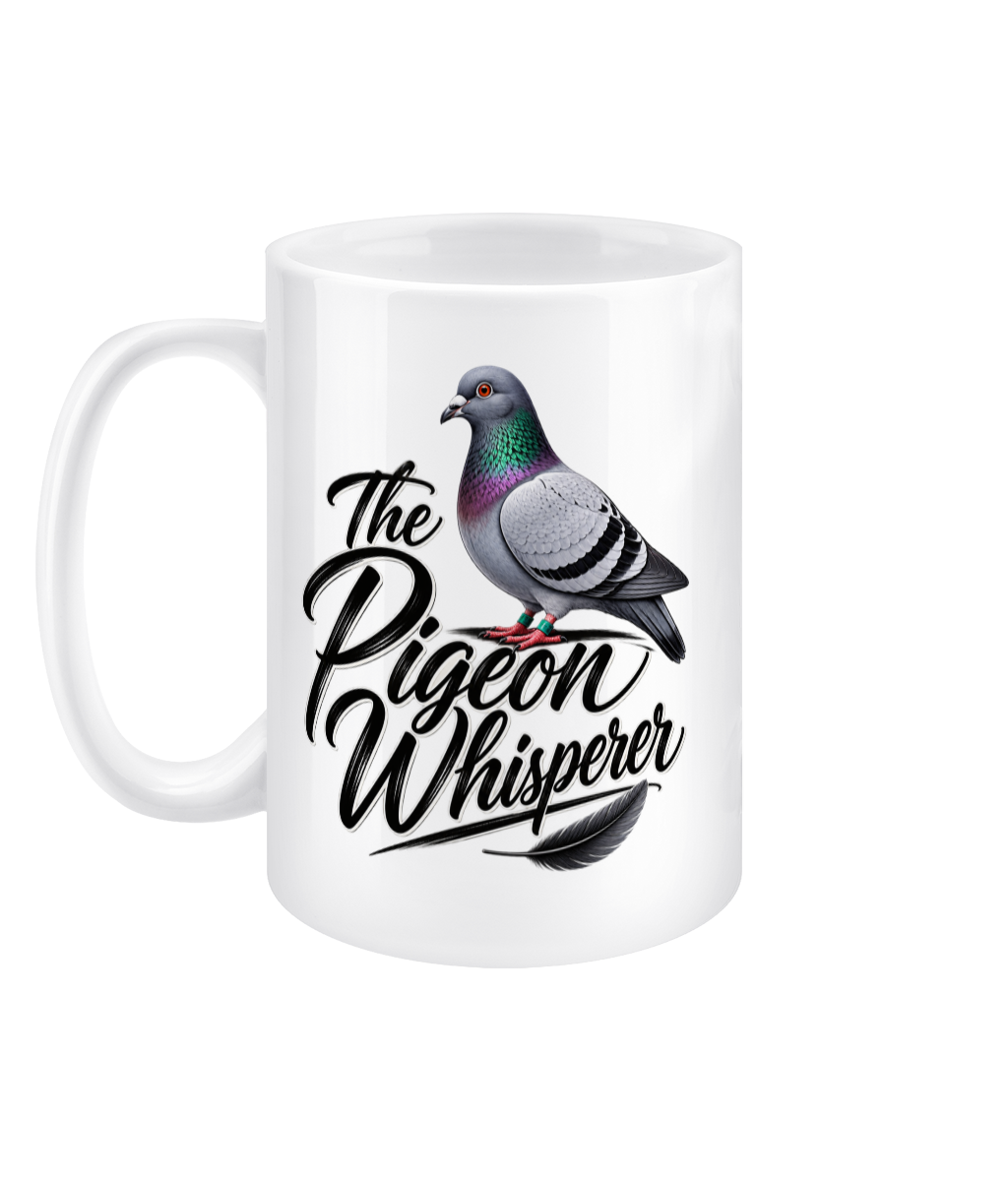 The Pigeon Whisperer 15oz ceramic mug by Bird Folk