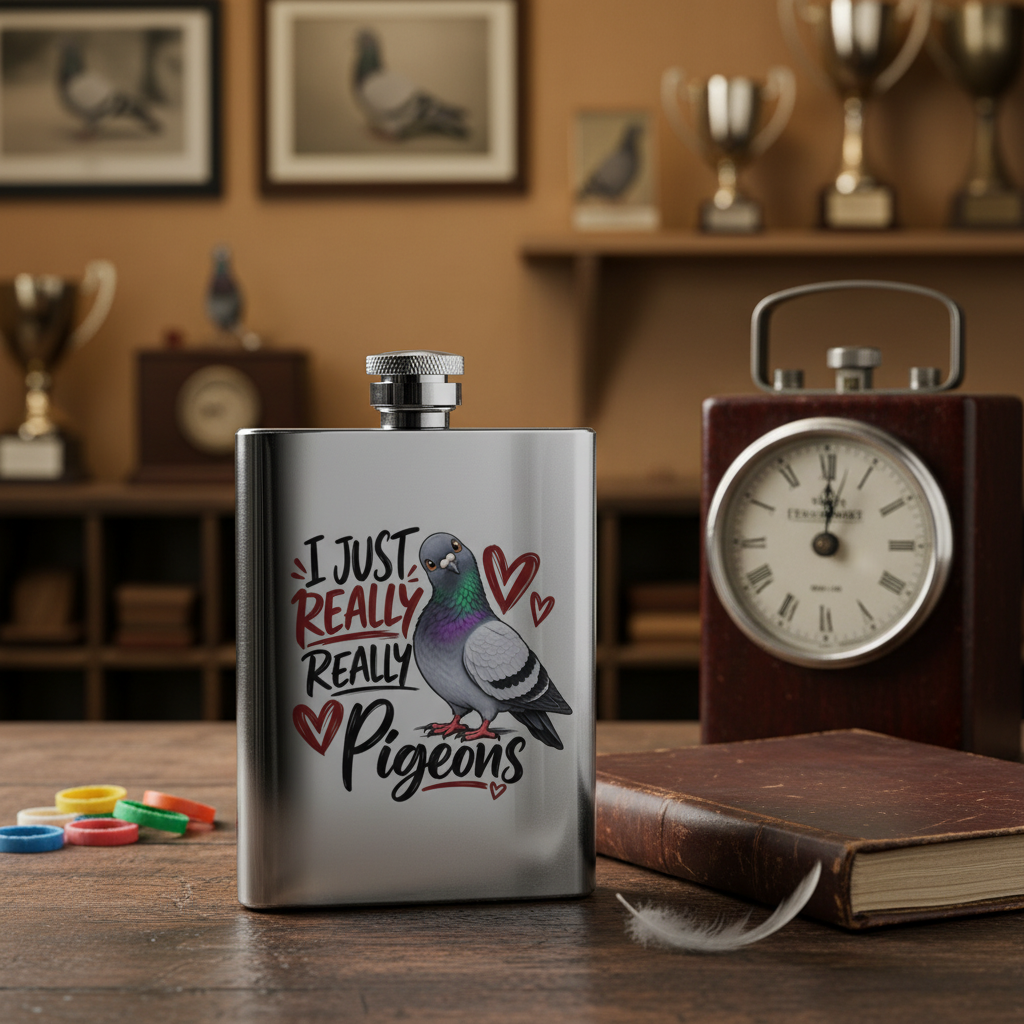 I Just Really, Really Like Pigeons – 8oz Racing Pigeon Hip Flask