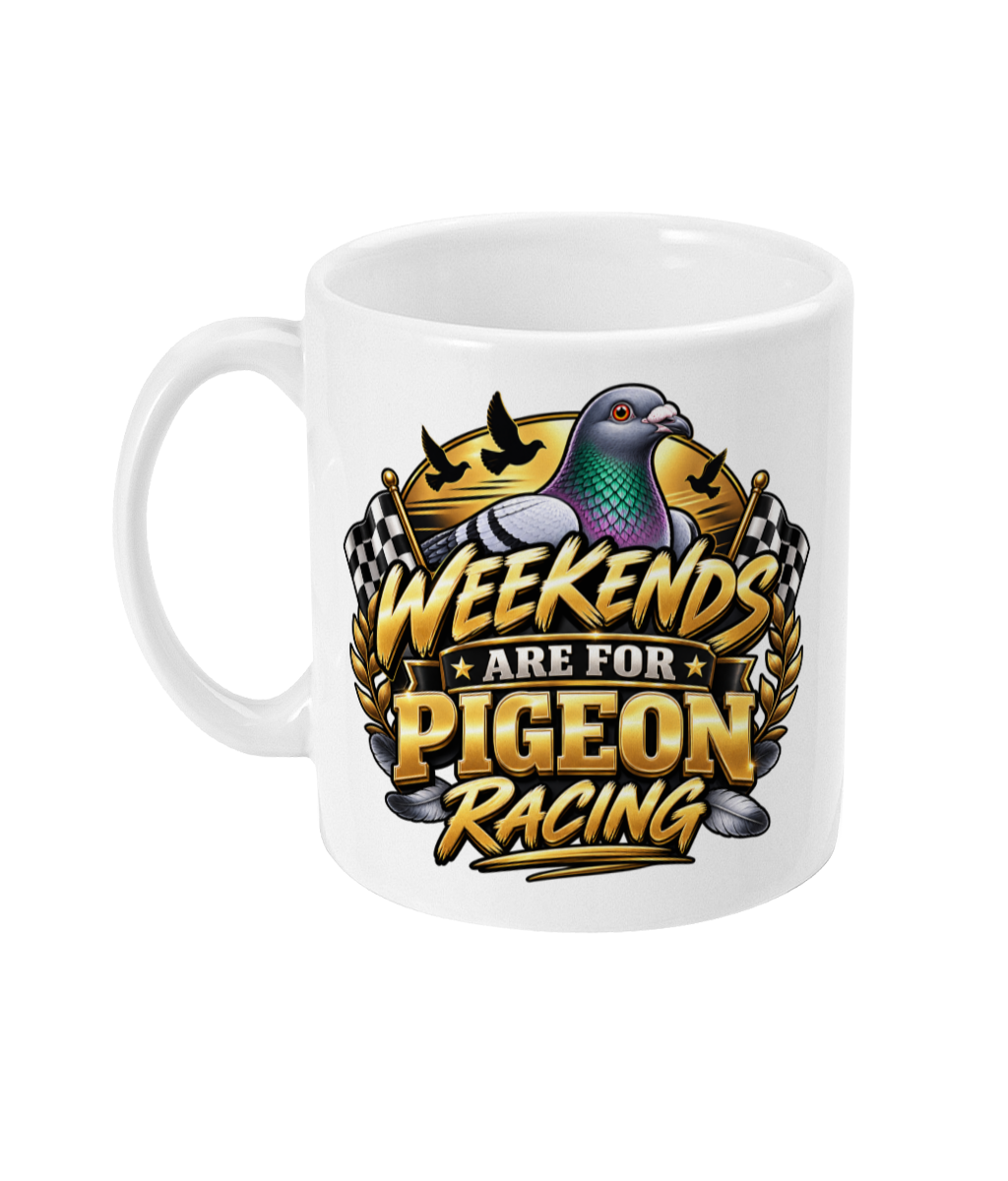 Weekends Are for Pigeon Racing 11oz ceramic mug by Bird Folk