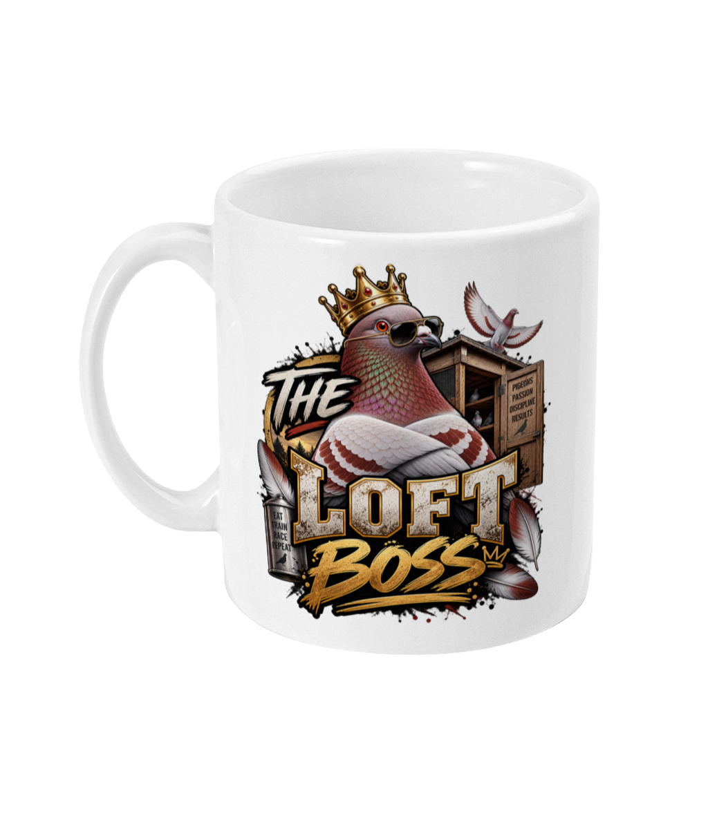 The Loft Boss – Red Bar 11oz ceramic mug by Bird Folk