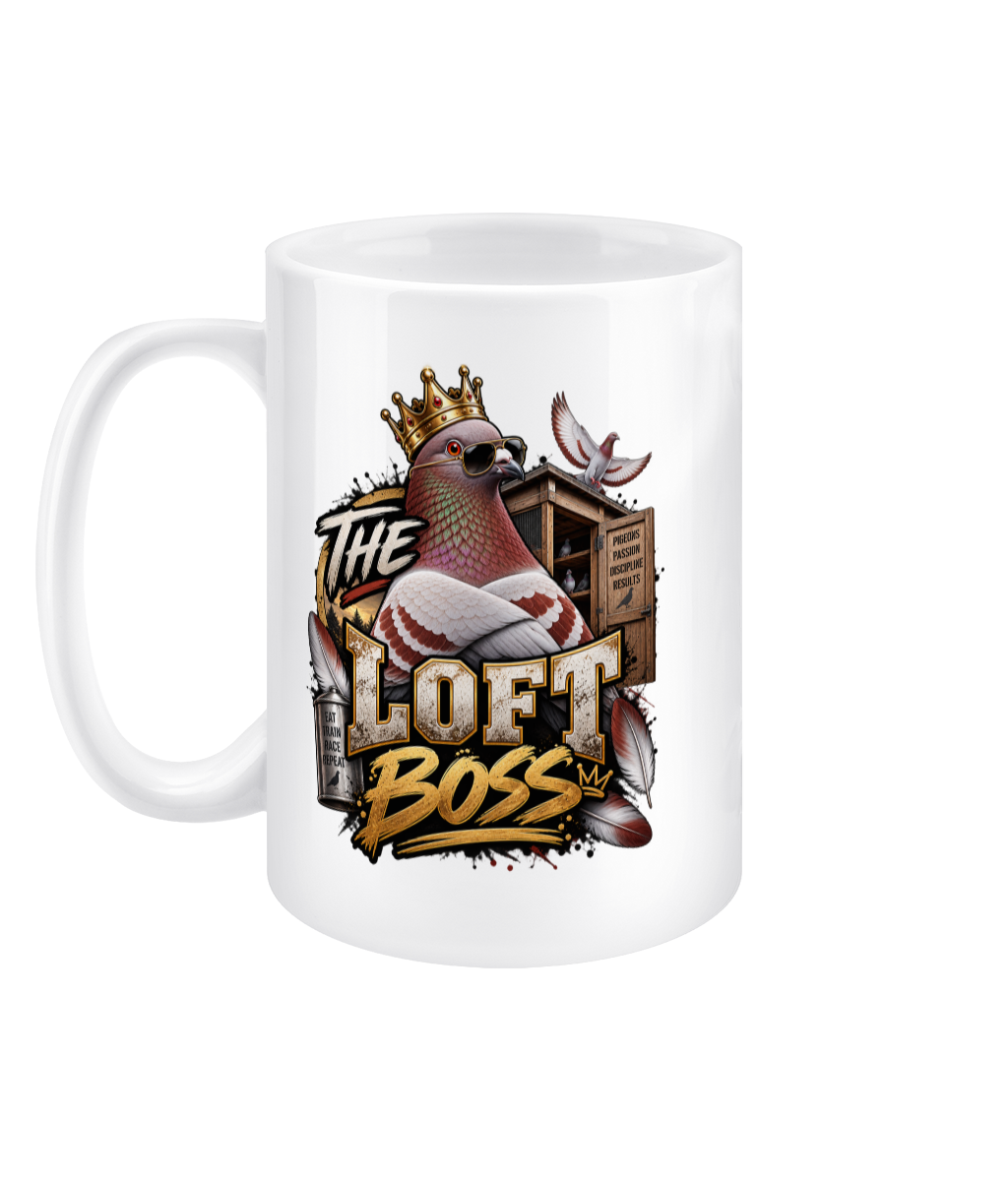 The Loft Boss – Red Bar 15oz ceramic mug by Bird Folk