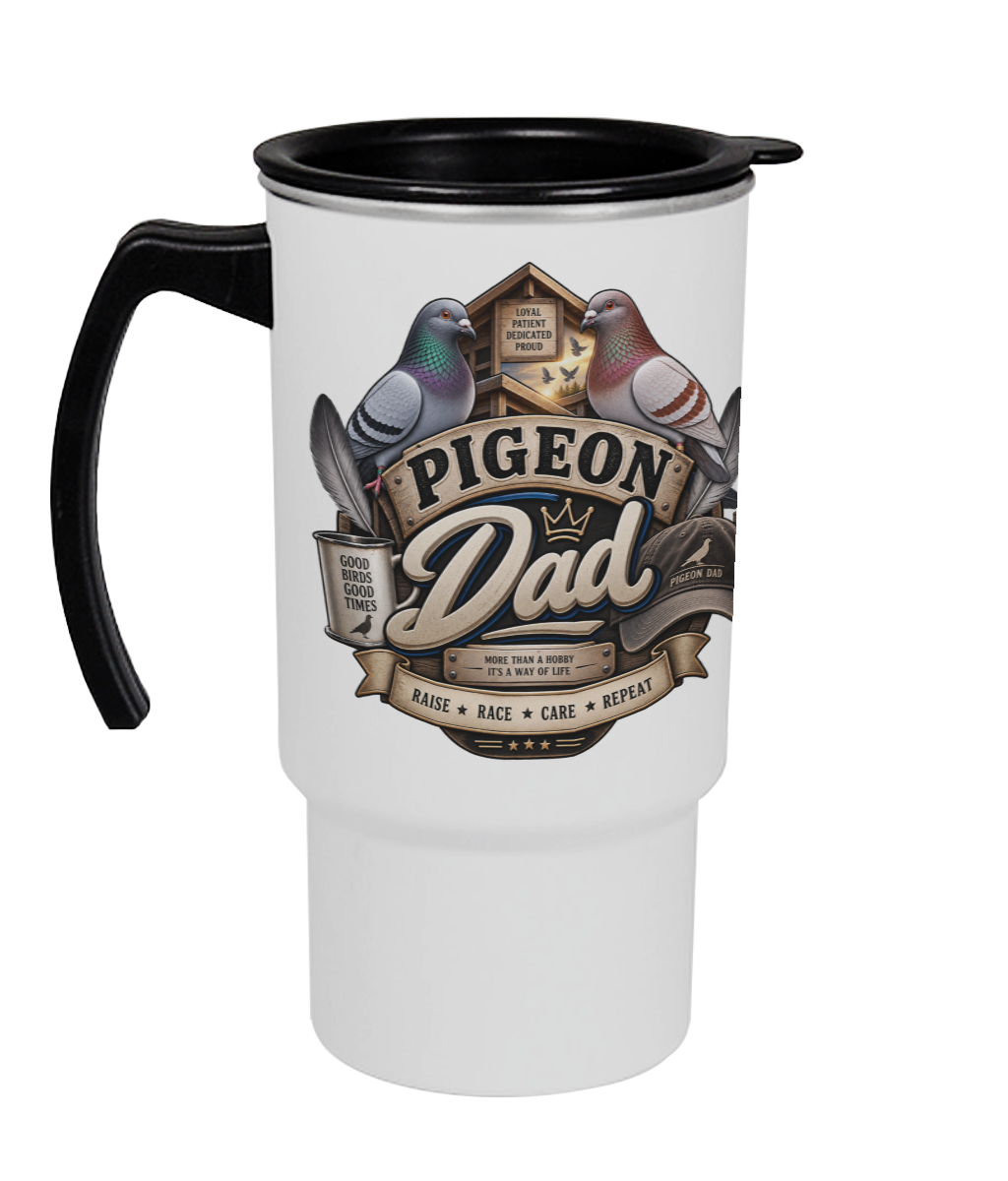Pigeon Dad 18oz travel mug by Bird Folk