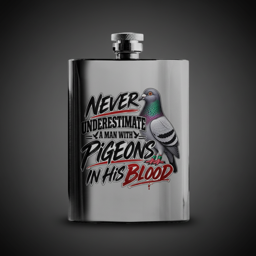 Never Underestimate a Man with Pigeons in His Blood – 8oz Racing Pigeon Hip Flask