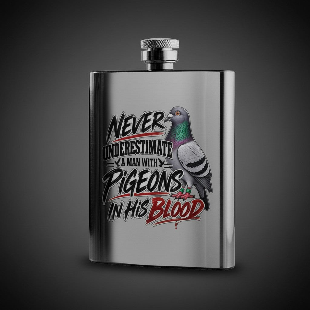 Never Underestimate a Man with Pigeons in His Blood – 8oz Racing Pigeon Hip Flask