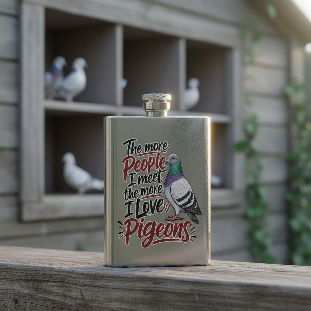 The More People I Meet, the More I Love Pigeons – 8oz Racing Pigeon Hip Flask