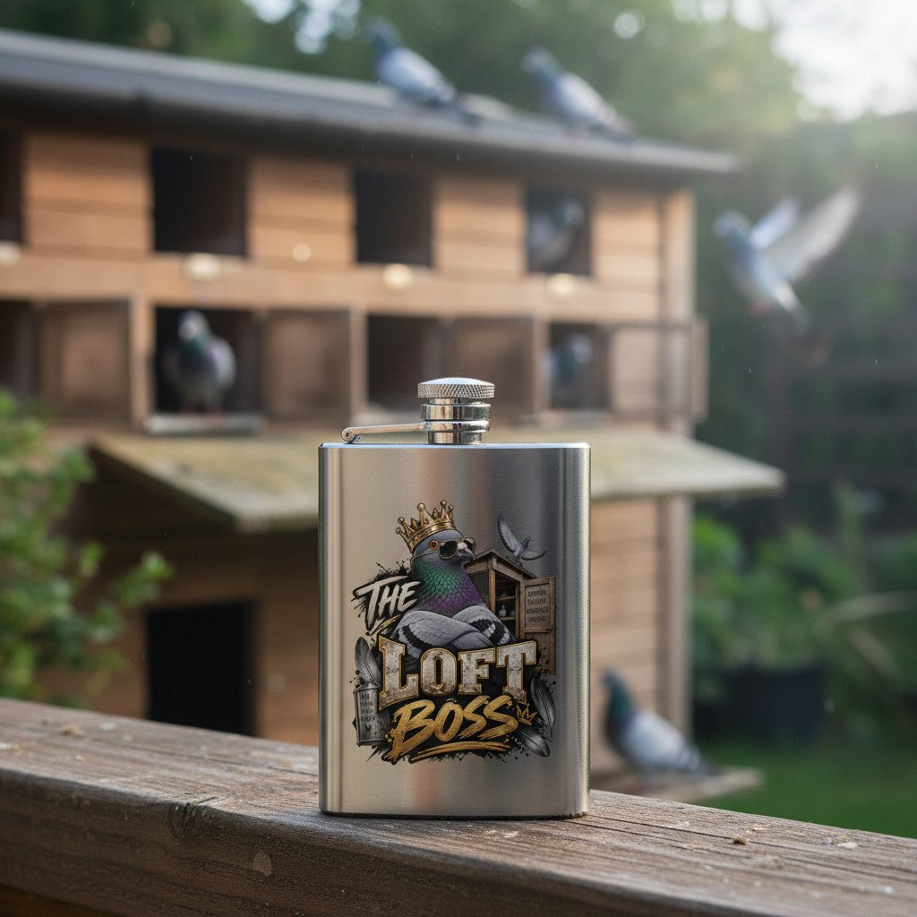 The Loft Boss – Blue Bar – 8oz Racing Pigeon Hip Flask
