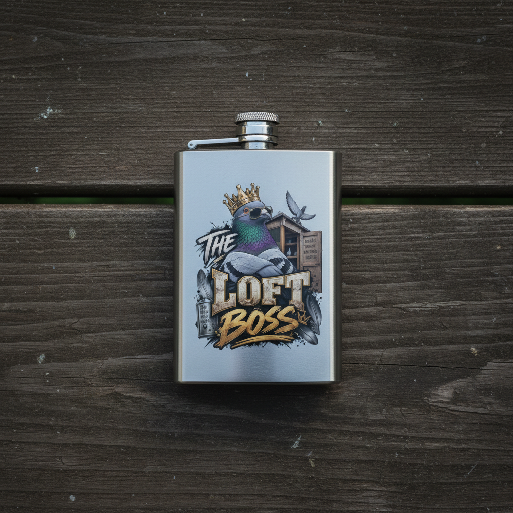 The Loft Boss – Blue Bar – 8oz Racing Pigeon Hip Flask