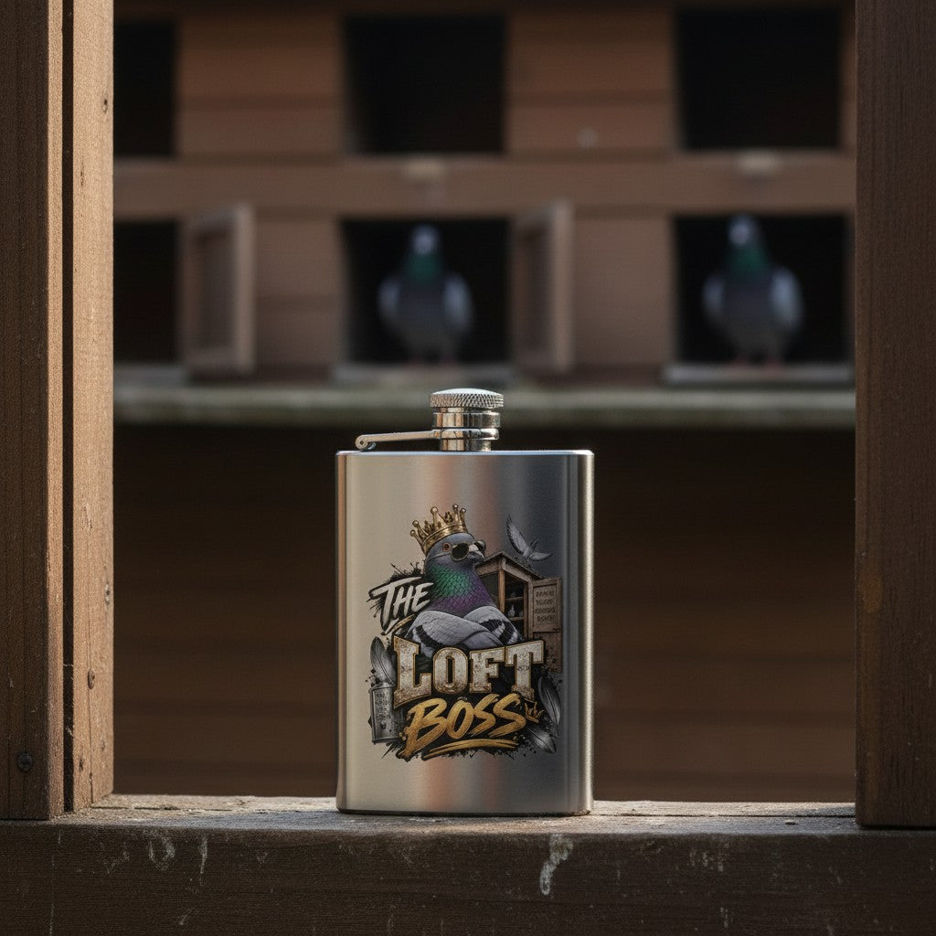 The Loft Boss – Blue Bar – 8oz Racing Pigeon Hip Flask