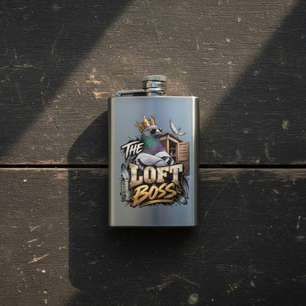The Loft Boss – Blue Bar – 8oz Racing Pigeon Hip Flask