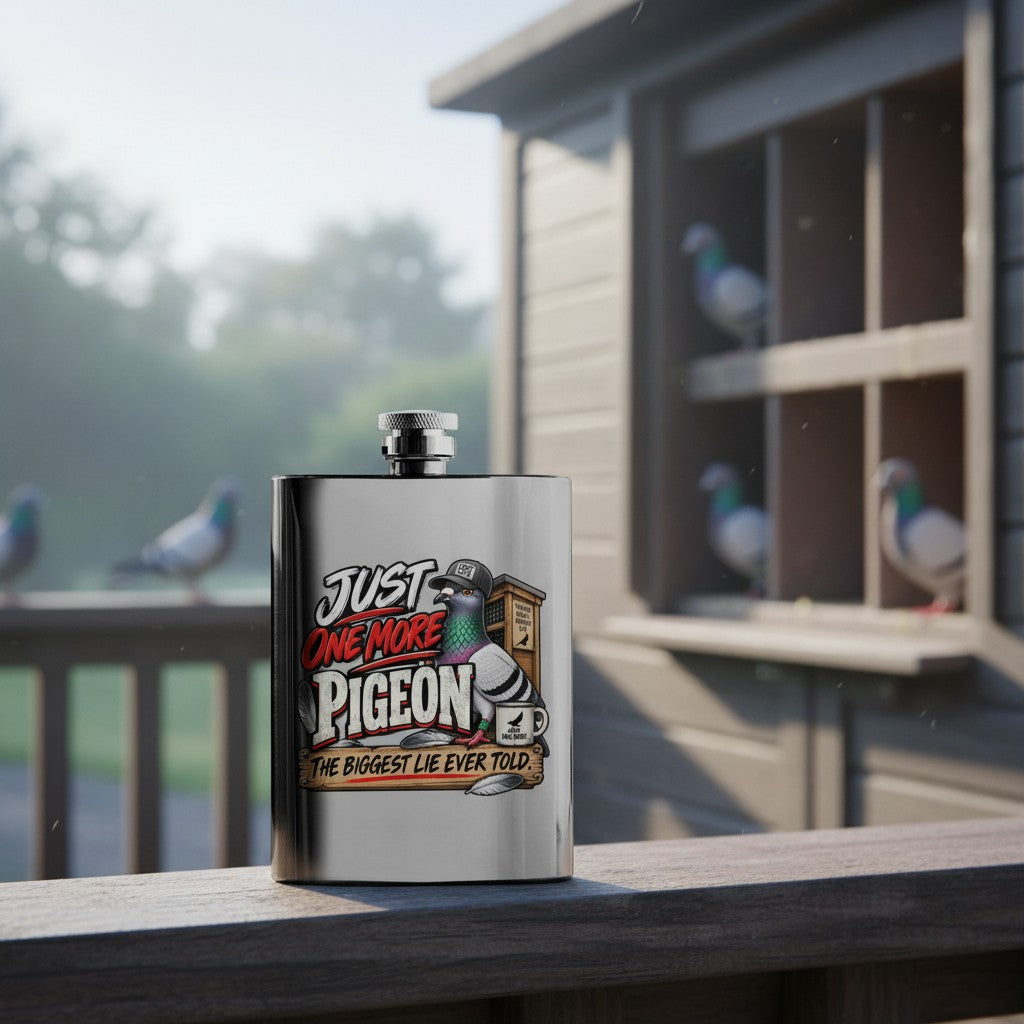 Just One More Pigeon – The Biggest Lie I Ever Told – 8oz Racing Pigeon Hip Flask