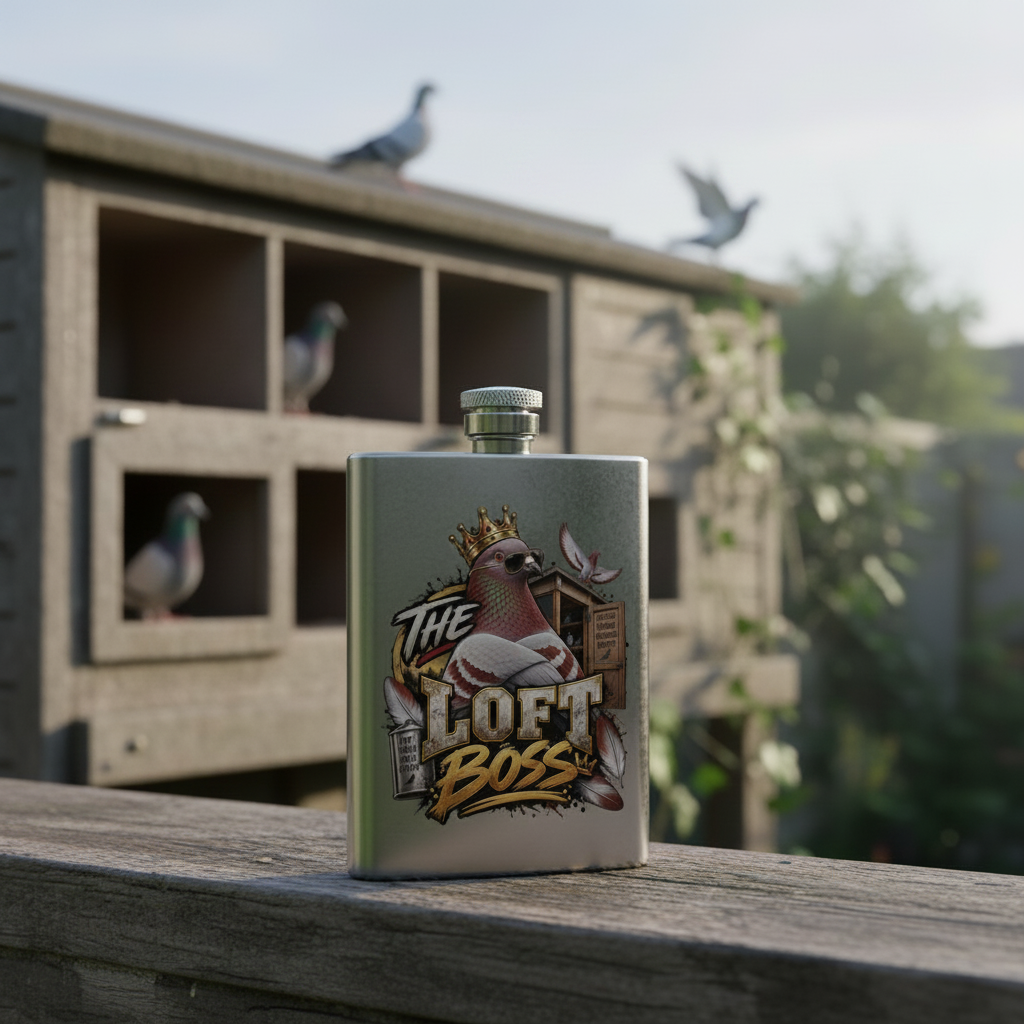 The Loft Boss – Red Bar – 8oz Racing Pigeon Hip Flask