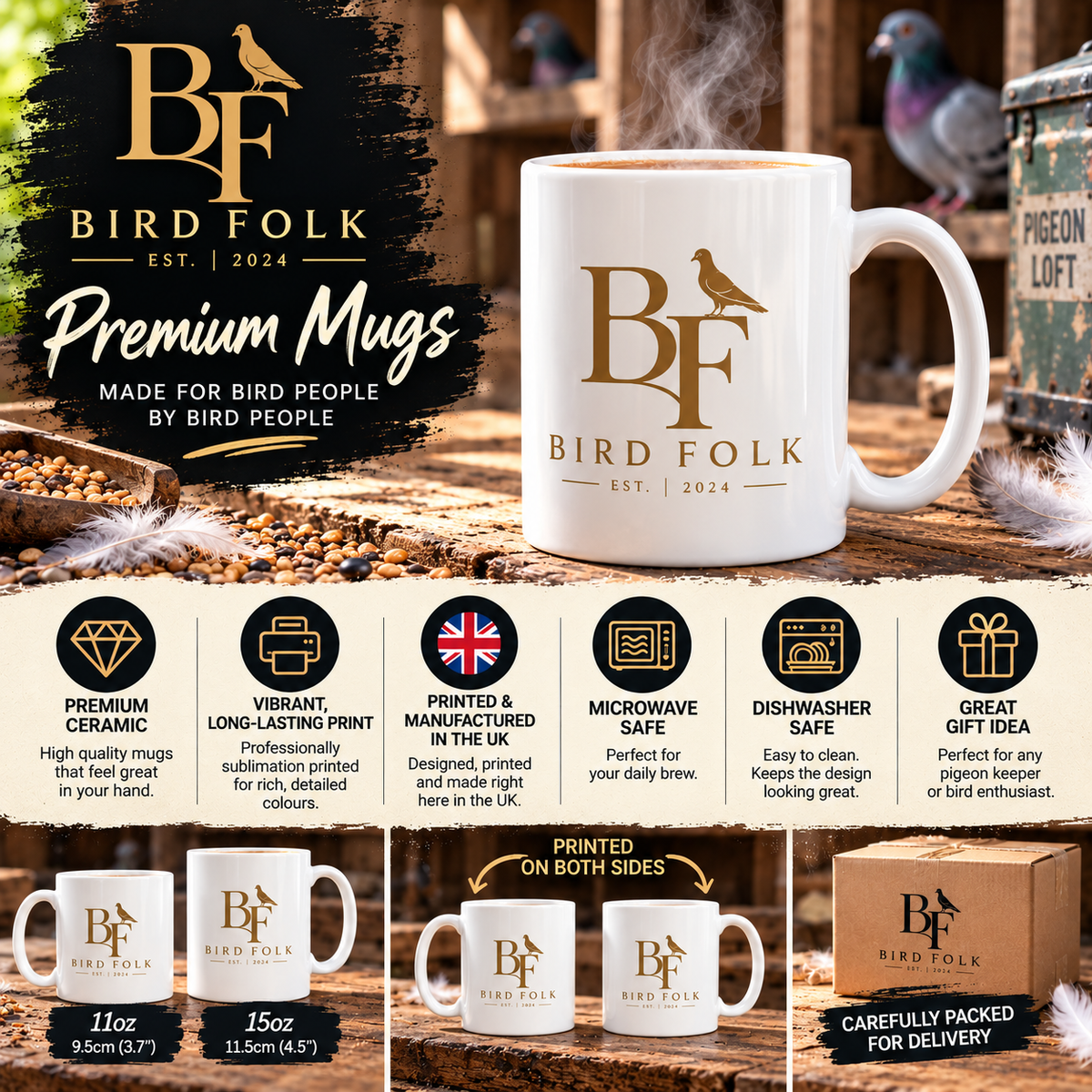 Geometric Racer – Racing Pigeon Mug – 11oz & 15oz