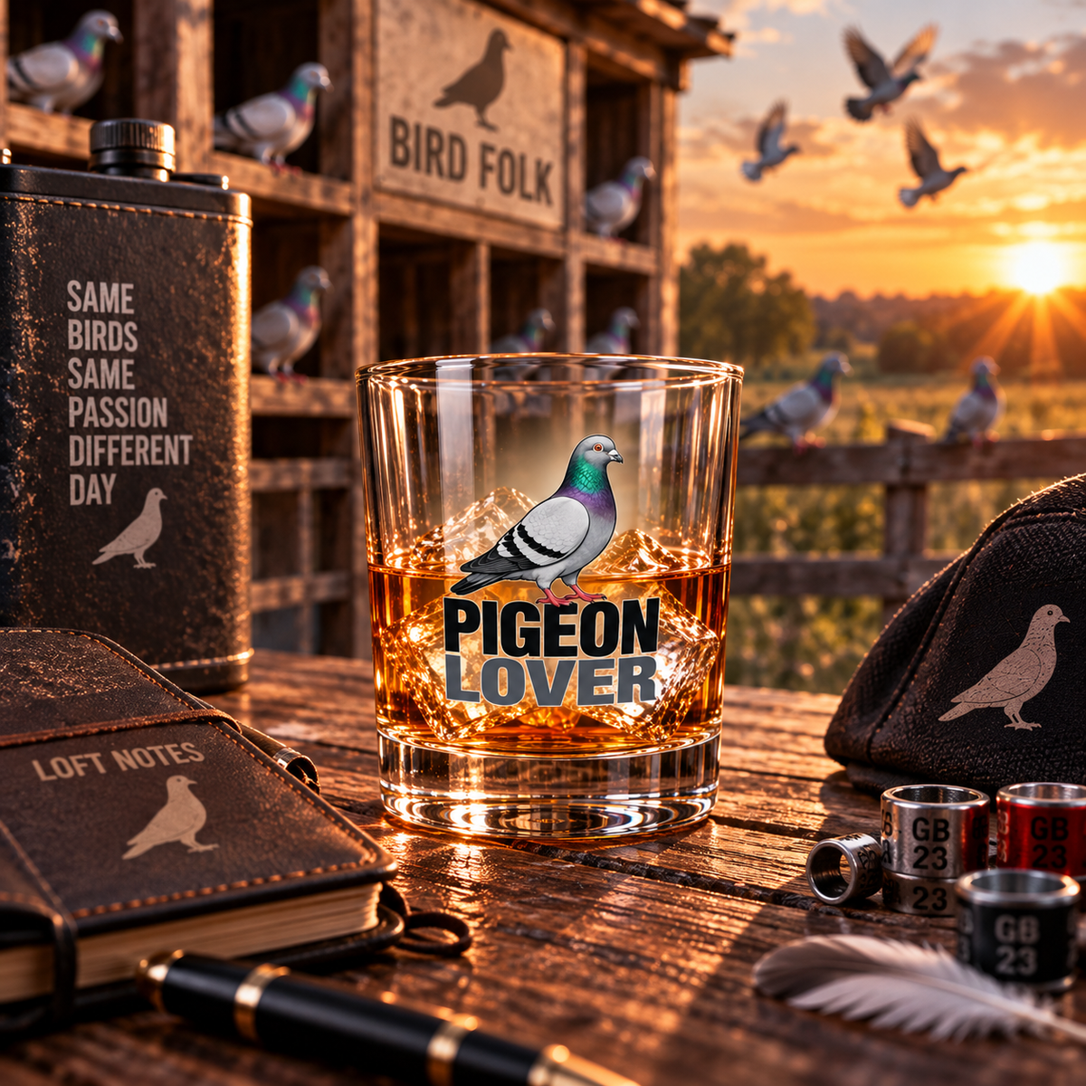 Pigeon Lover – Racing Pigeon Whisky & Tumbler Glass