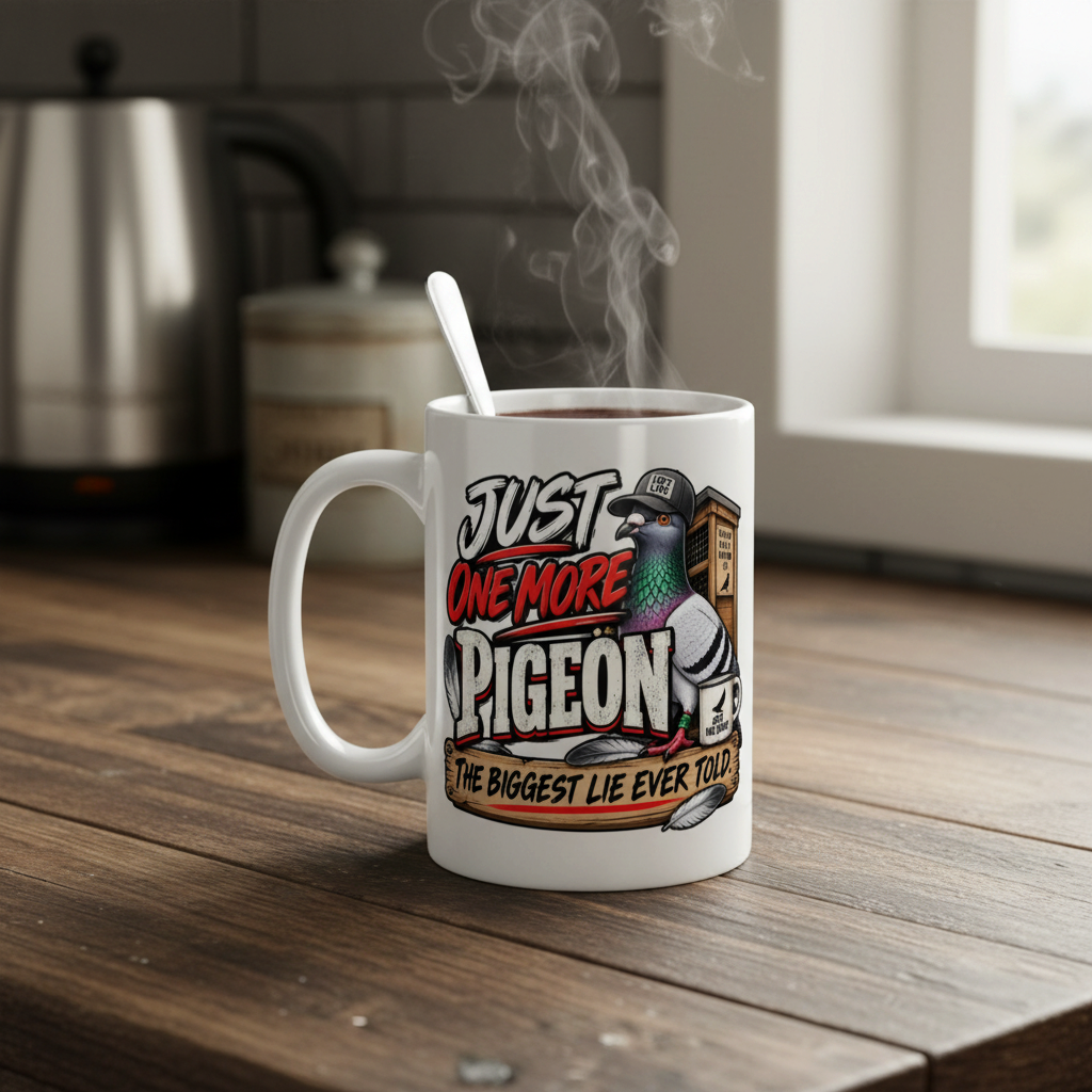 Just One More Pigeon – The Biggest Lie I Ever Told – Racing Pigeon Mug – 11oz & 15oz
