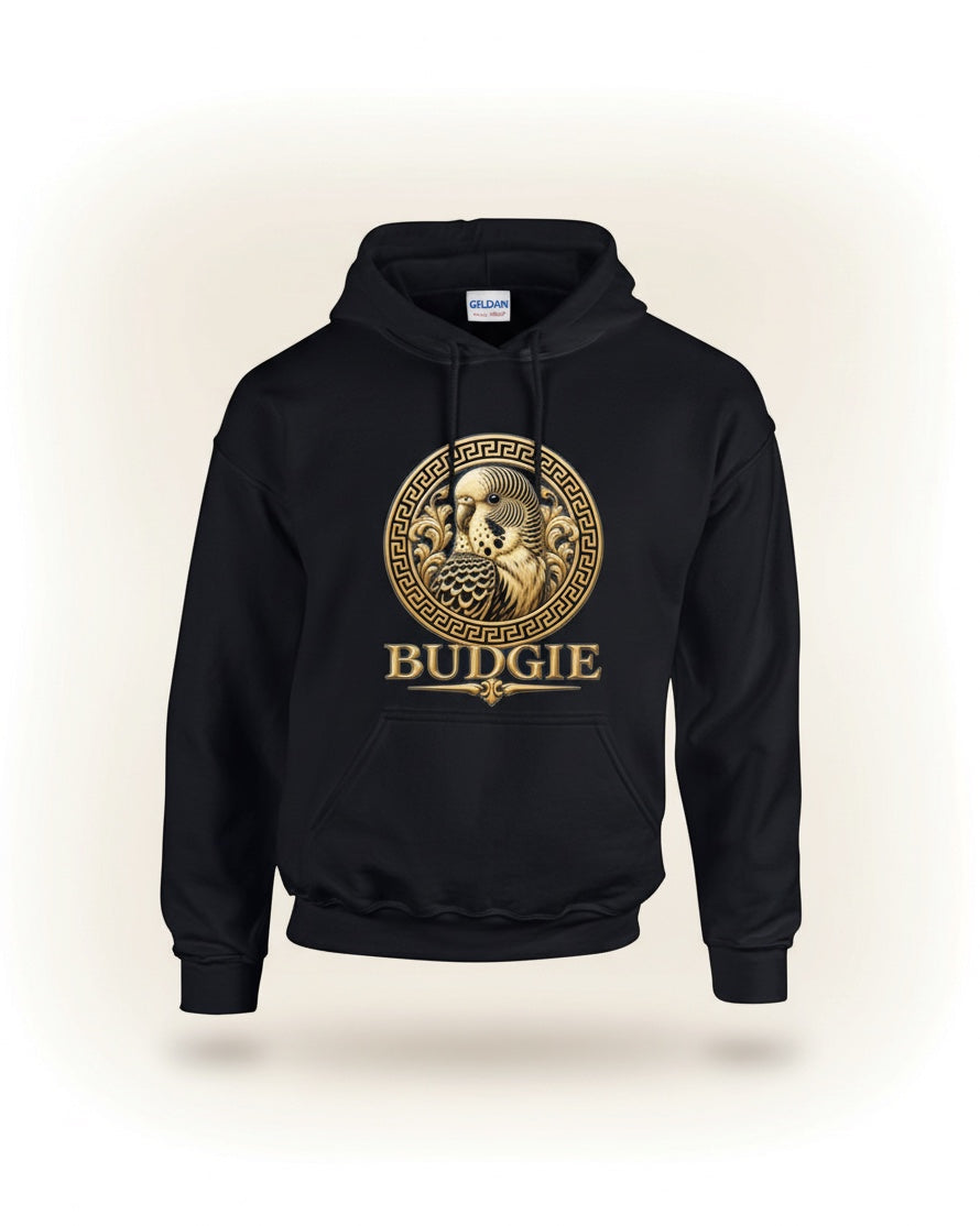 Luxury Gold Budgie Emblem Hoodie – Ornate Front Print