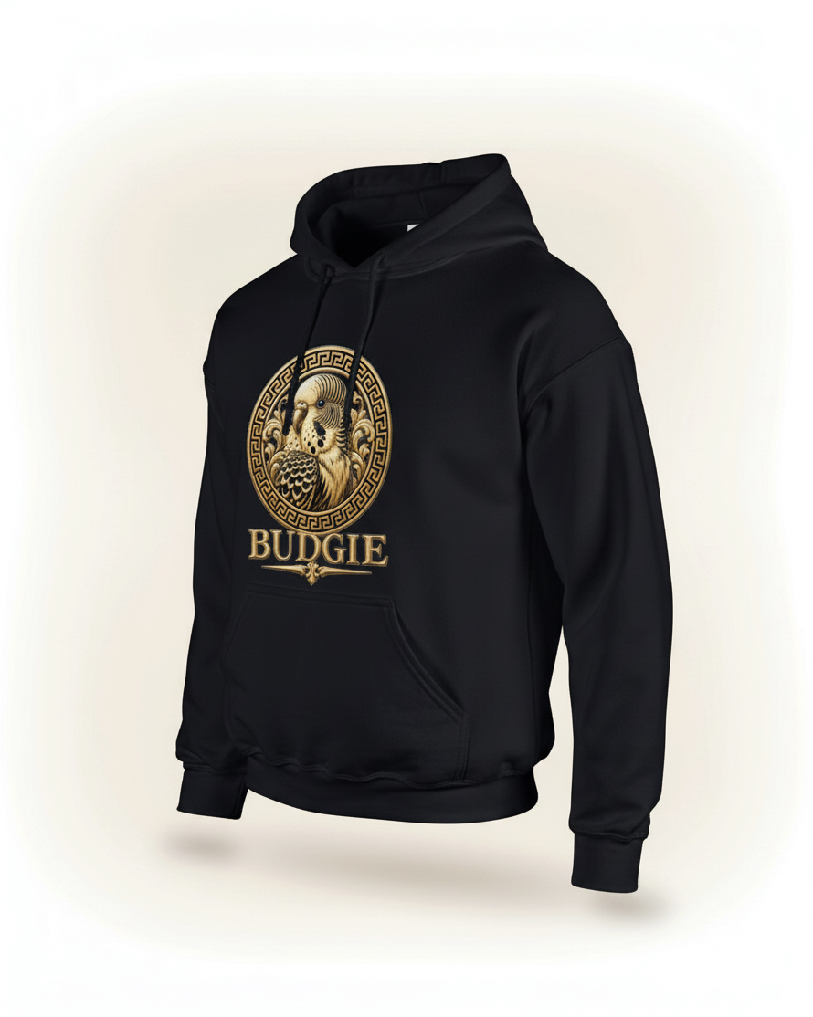 Luxury Gold Budgie Emblem Hoodie – Ornate Front Print