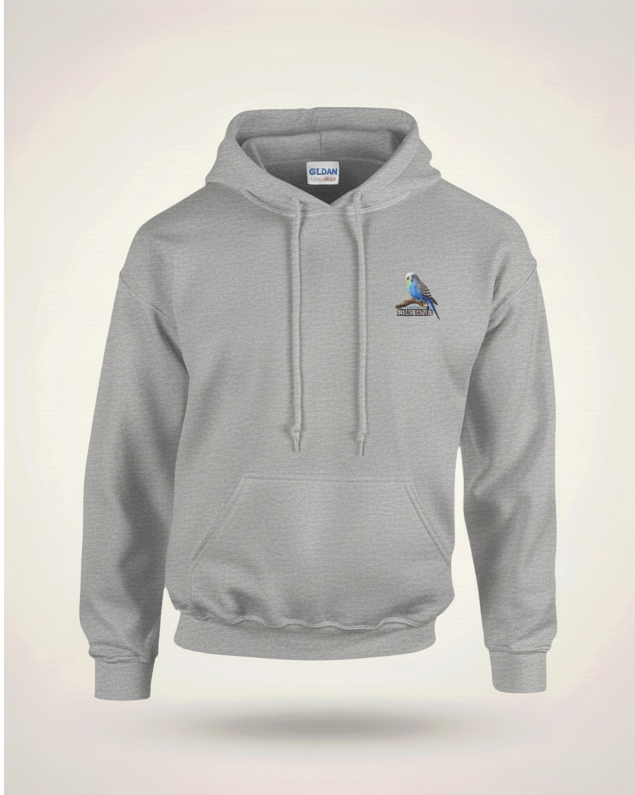 Blue Budgie Emblem Hoodie – Minimal Chest Print