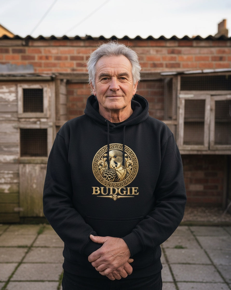 Luxury Gold Budgie Emblem Hoodie – Ornate Front Print